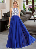 Destinee A-Line Scoop Neck Floor-Length Chiffon Lace Bridesmaid Dress STAP0013201