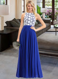 Destinee A-Line Scoop Neck Floor-Length Chiffon Lace Bridesmaid Dress STAP0013201