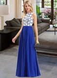 Destinee A-Line Scoop Neck Floor-Length Chiffon Lace Bridesmaid Dress STAP0013201