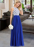 Destinee A-Line Scoop Neck Floor-Length Chiffon Lace Bridesmaid Dress STAP0013201