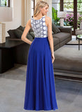 Destinee A-Line Scoop Neck Floor-Length Chiffon Lace Bridesmaid Dress STAP0013201