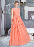 Heaven Ball-Gown/Princess V-neck Floor-Length Chiffon Bridesmaid Dress With Ruffle STAP0013204