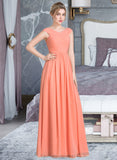 Heaven Ball-Gown/Princess V-neck Floor-Length Chiffon Bridesmaid Dress With Ruffle STAP0013204