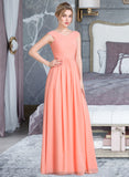 Heaven Ball-Gown/Princess V-neck Floor-Length Chiffon Bridesmaid Dress With Ruffle STAP0013204