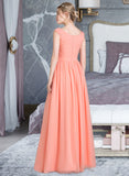 Heaven Ball-Gown/Princess V-neck Floor-Length Chiffon Bridesmaid Dress With Ruffle STAP0013204