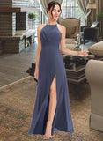 Kimora A-Line Halter Floor-Length Bridesmaid Dress With Lace Split Front STAP0013205