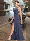 Kimora A-Line Halter Floor-Length Bridesmaid Dress With Lace Split Front STAP0013205