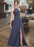 Kimora A-Line Halter Floor-Length Bridesmaid Dress With Lace Split Front STAP0013205