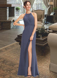 Kimora A-Line Halter Floor-Length Bridesmaid Dress With Lace Split Front STAP0013205