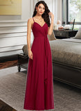 Yareli A-Line V-neck Floor-Length Bridesmaid Dress With Ruffle STAP0013206