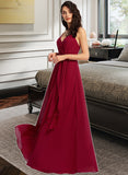 Yareli A-Line V-neck Floor-Length Bridesmaid Dress With Ruffle STAP0013206