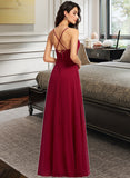 Yareli A-Line V-neck Floor-Length Bridesmaid Dress With Ruffle STAP0013206