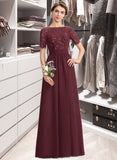 Vivienne A-Line Scoop Neck Floor-Length Chiffon Lace Bridesmaid Dress With Sequins STAP0013207