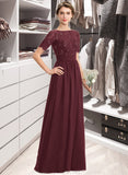 Vivienne A-Line Scoop Neck Floor-Length Chiffon Lace Bridesmaid Dress With Sequins STAP0013207