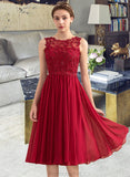 Nevaeh A-Line Scoop Neck Knee-Length Chiffon Lace Bridesmaid Dress With Beading Sequins STAP0013208