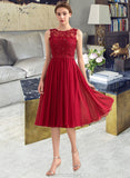 Nevaeh A-Line Scoop Neck Knee-Length Chiffon Lace Bridesmaid Dress With Beading Sequins STAP0013208