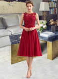 Nevaeh A-Line Scoop Neck Knee-Length Chiffon Lace Bridesmaid Dress With Beading Sequins STAP0013208