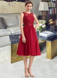 Nevaeh A-Line Scoop Neck Knee-Length Chiffon Lace Bridesmaid Dress With Beading Sequins STAP0013208