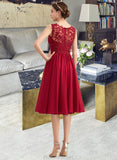 Nevaeh A-Line Scoop Neck Knee-Length Chiffon Lace Bridesmaid Dress With Beading Sequins STAP0013208