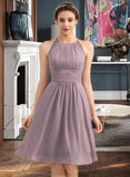 Judy A-Line Scoop Neck Knee-Length Chiffon Lace Bridesmaid Dress With Ruffle STAP0013209