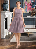 Judy A-Line Scoop Neck Knee-Length Chiffon Lace Bridesmaid Dress With Ruffle STAP0013209