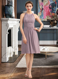 Judy A-Line Scoop Neck Knee-Length Chiffon Lace Bridesmaid Dress With Ruffle STAP0013209