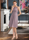 Judy A-Line Scoop Neck Knee-Length Chiffon Lace Bridesmaid Dress With Ruffle STAP0013209