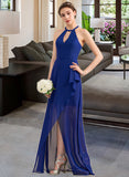 Amanda A-Line Scoop Neck Asymmetrical Chiffon Bridesmaid Dress With Cascading Ruffles STAP0013210