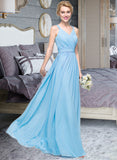 Philippa A-Line V-neck Floor-Length Chiffon Bridesmaid Dress With Ruffle Bow(s) STAP0013211