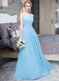 Philippa A-Line V-neck Floor-Length Chiffon Bridesmaid Dress With Ruffle Bow(s) STAP0013211