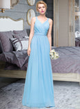 Philippa A-Line V-neck Floor-Length Chiffon Bridesmaid Dress With Ruffle Bow(s) STAP0013211