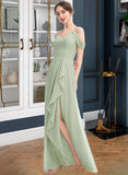 Aliza A-Line V-neck Floor-Length Bridesmaid Dress With Ruffle Split Front STAP0013213