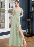 Aliza A-Line V-neck Floor-Length Bridesmaid Dress With Ruffle Split Front STAP0013213