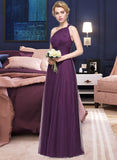 Audrey A-Line One-Shoulder Floor-Length Tulle Bridesmaid Dress With Ruffle STAP0013216