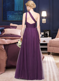 Audrey A-Line One-Shoulder Floor-Length Tulle Bridesmaid Dress With Ruffle STAP0013216