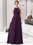 Yareli Chiffon Halter-neck Floor-length Bridesmaid Dress With Lace STAP0013218