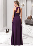 Yareli Chiffon Halter-neck Floor-length Bridesmaid Dress With Lace STAP0013218