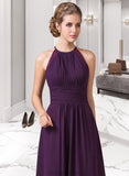 Yareli Chiffon Halter-neck Floor-length Bridesmaid Dress With Lace STAP0013218