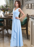 Violet Chiffon V-neck Floor-length A-Line Bridesmaid Dress With Crystal Brooch And Cascading Ruffles STAP0013219