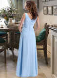 Violet Chiffon V-neck Floor-length A-Line Bridesmaid Dress With Crystal Brooch And Cascading Ruffles STAP0013219