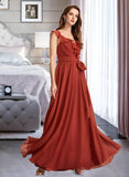 Rosalie A-Line V-neck Floor-Length Bridesmaid Dress With Ruffle STAP0013221