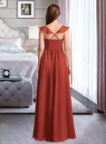 Rosalie A-Line V-neck Floor-Length Bridesmaid Dress With Ruffle STAP0013221