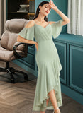 Ali Trumpet/Mermaid V-neck Asymmetrical Bridesmaid Dress With Ruffle STAP0013222