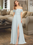 Mariela A-Line Off-the-Shoulder Floor-Length Chiffon Bridesmaid Dress With Beading Split Front Cascading Ruffles STAP0013226