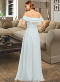 Mariela A-Line Off-the-Shoulder Floor-Length Chiffon Bridesmaid Dress With Beading Split Front Cascading Ruffles STAP0013226