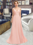 Karma A-Line V-neck Floor-Length Chiffon Lace Bridesmaid Dress STAP0013227