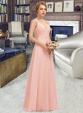 Karma A-Line V-neck Floor-Length Chiffon Lace Bridesmaid Dress STAP0013227