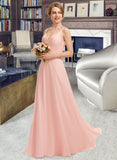 Karma A-Line V-neck Floor-Length Chiffon Lace Bridesmaid Dress STAP0013227