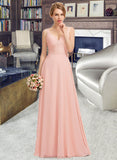 Karma A-Line V-neck Floor-Length Chiffon Lace Bridesmaid Dress STAP0013227