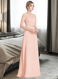 Yaretzi A-Line Scoop Neck Floor-Length Chiffon Lace Bridesmaid Dress With Beading Bow(s) STAP0013229